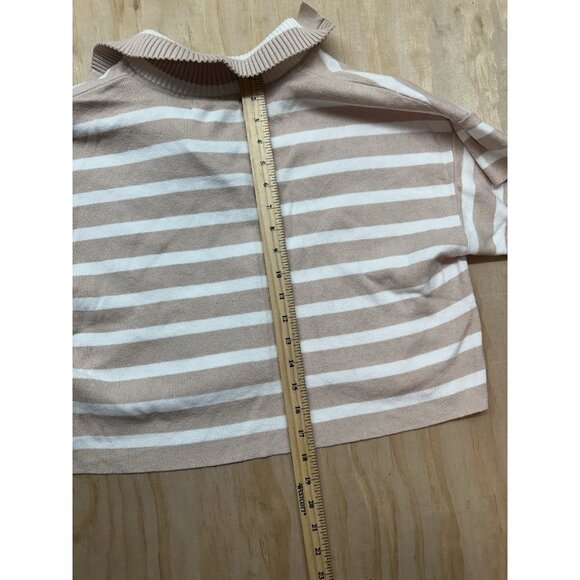 Anthropologie Women’s Oversized XS Cropped Sweater Tan White Striped Collar - Picture 4 of 7